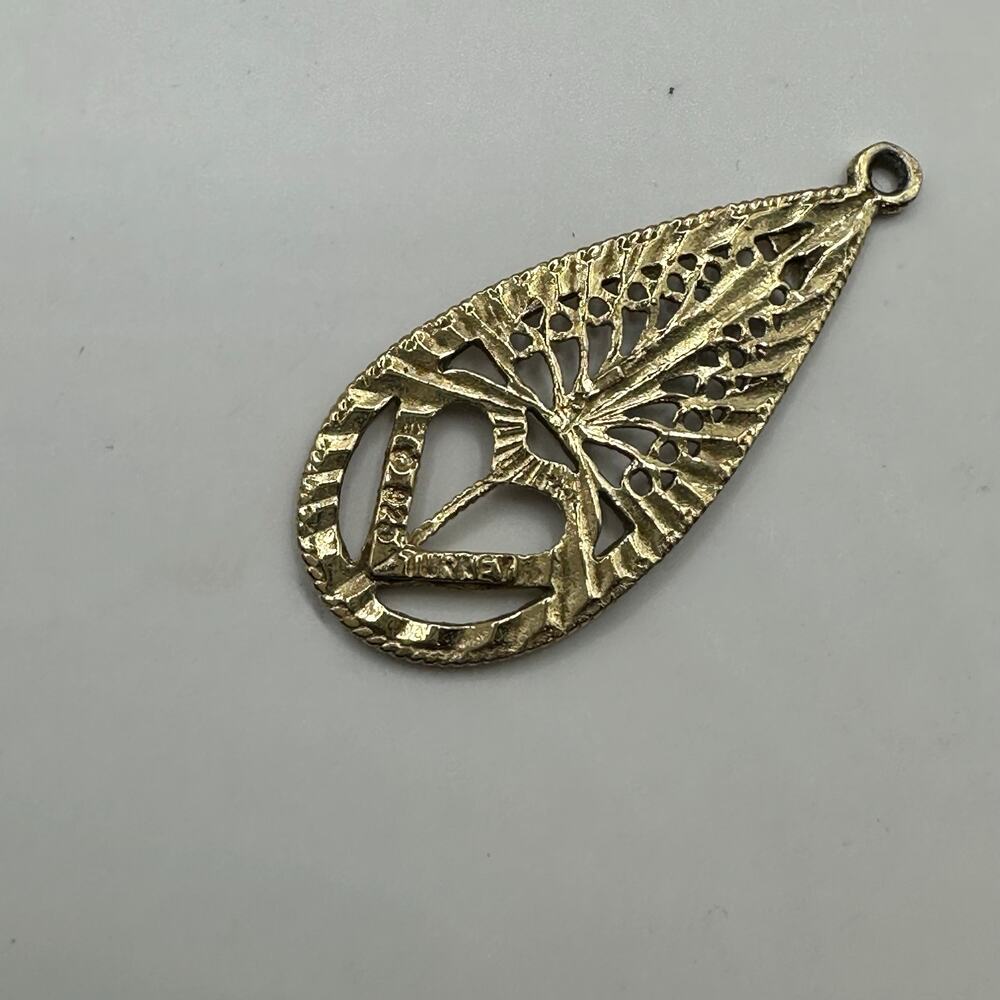 Gold Vermeil Made in Turkey 925 Filligree Heart 1" Pendant Heart Teardrop